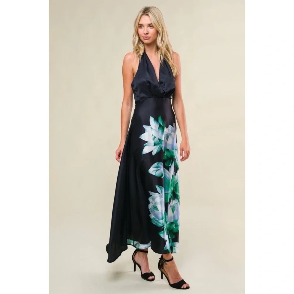 Teal Floral Party Dress - Picture 3 of 5